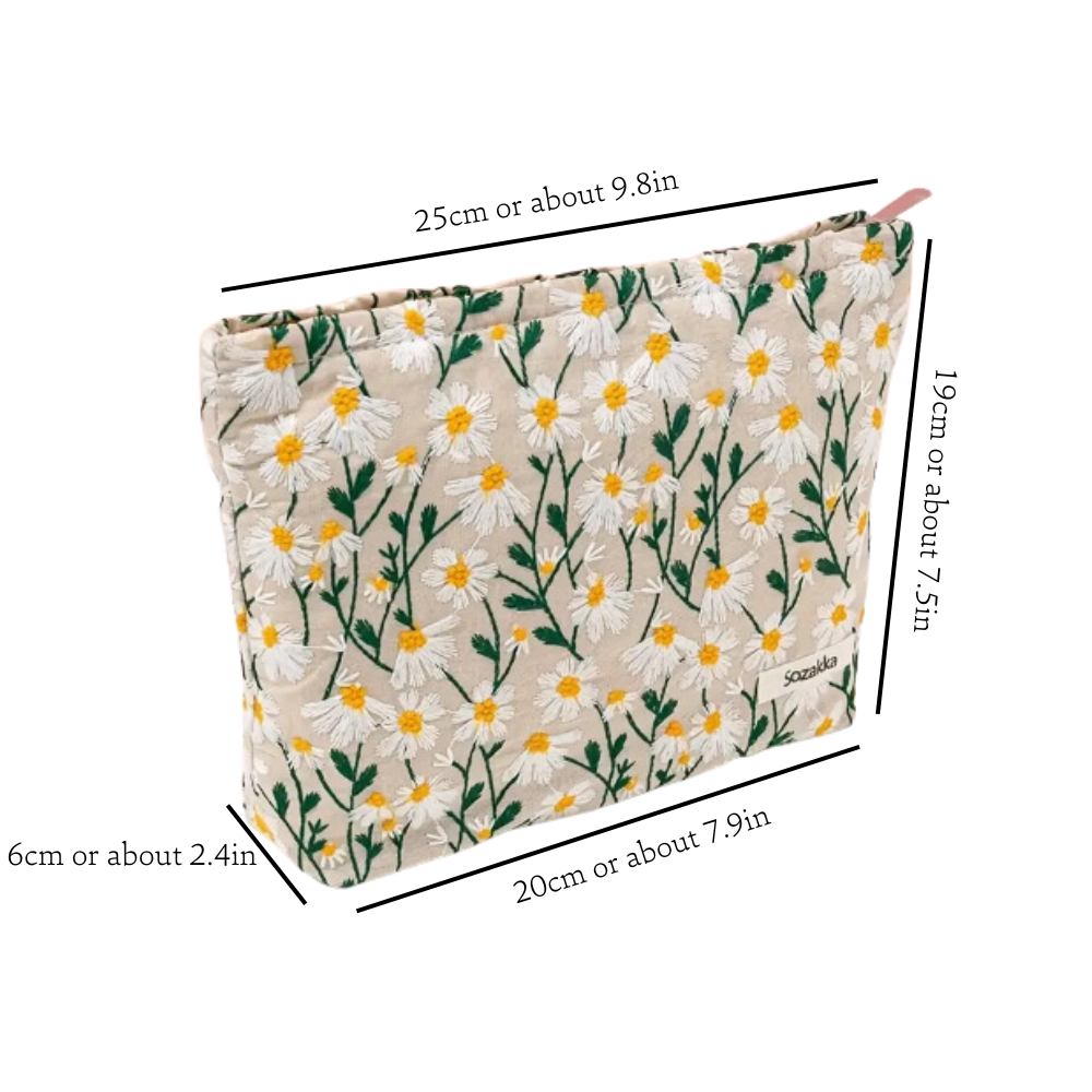 EMBROIDERED FLOWERS MAKEUP BAG