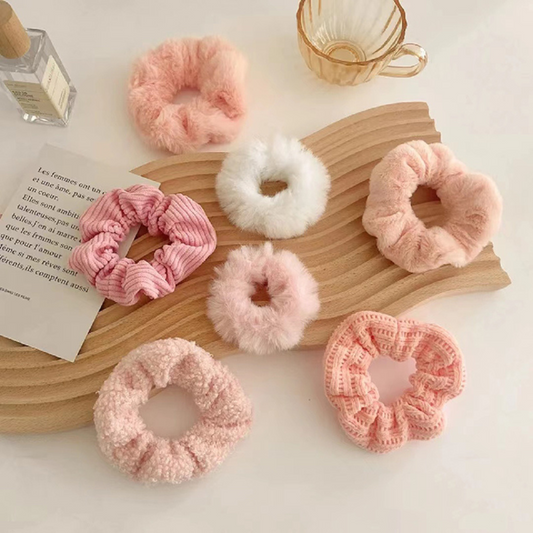 FUZZY HAIR SCRUNCHIES (7 PIECES BUNDLE)