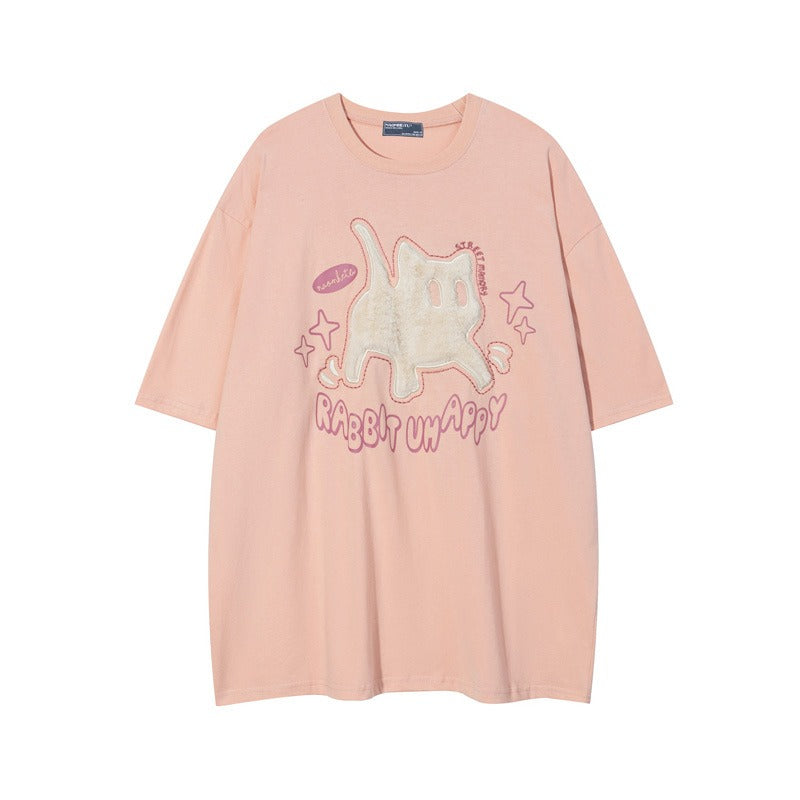 "Rabbit & Cat Happy" Oversize Men's Tee