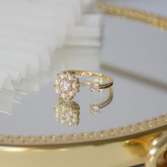 FIDGET FLORAL PEARL RING (ADJUSTABLE)