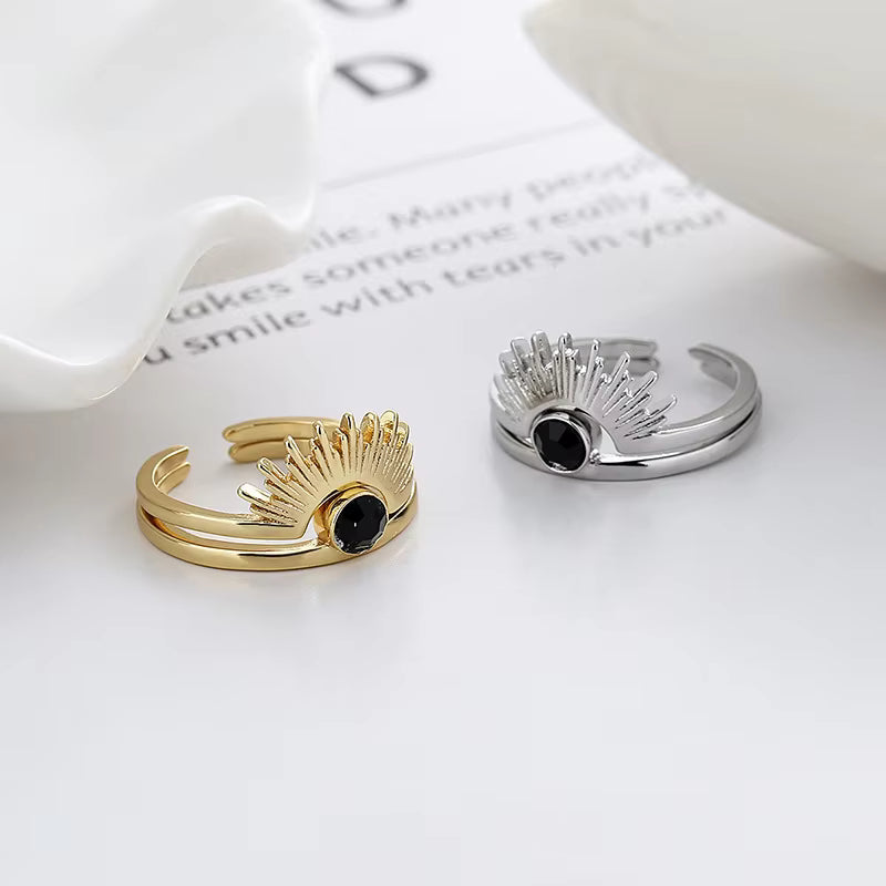 SUN AND ONYX RING (ADJUSTABLE)